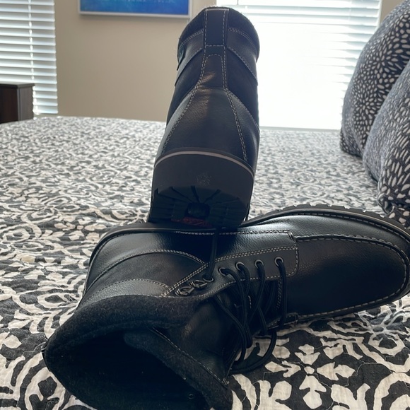 Men’s Size 13 Woolrich Black Mid-calf Leather Boots w/White Topstitching - Picture 7 of 12